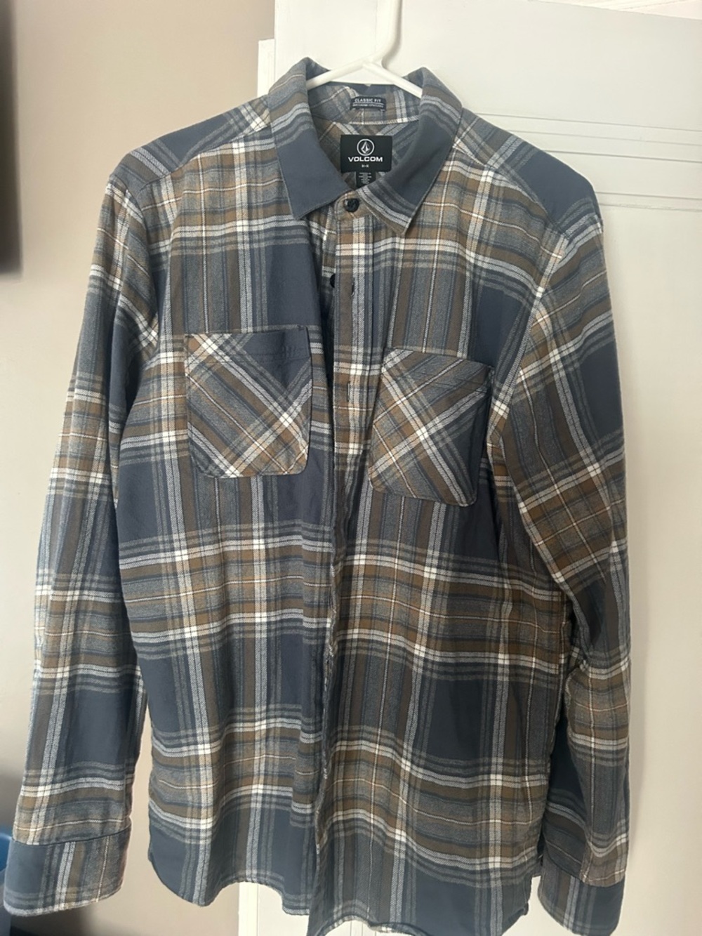 Volcom Men’s Nerastone long sleeve flannel, Dark Slate, L